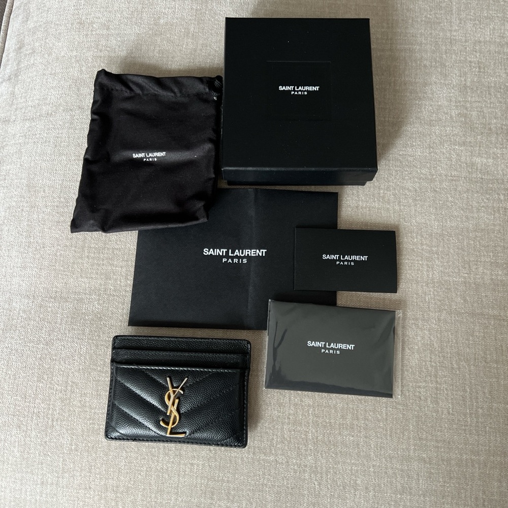 Saint Laurent Black Quilted Leather Card Sleeve with Gold Logo